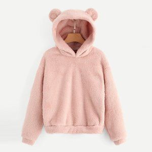 Fluffy hoodies Women kawaii Sweatshirt cute bear ear cap Autumn Winter